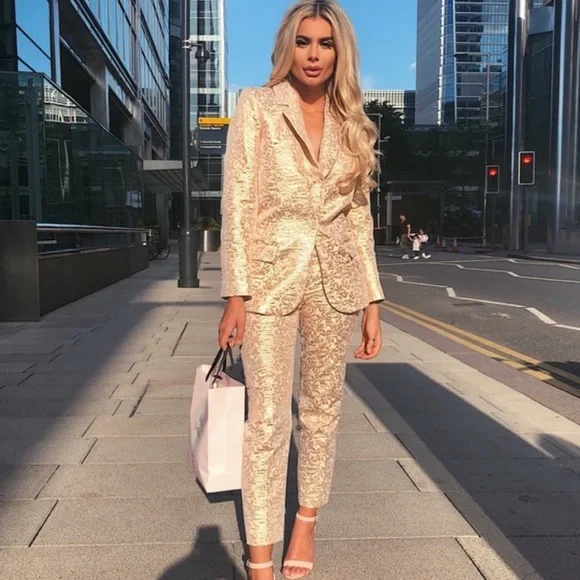 NEW Zara Jacquard Rose Gold Metallic Blazer